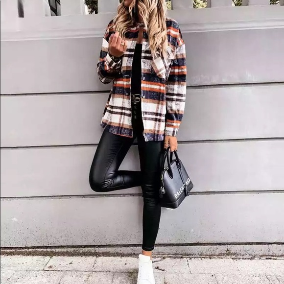 Coming soon! Holds available; Flannel plaid jacket // button down cozy top s m l - Picture 2 of 5